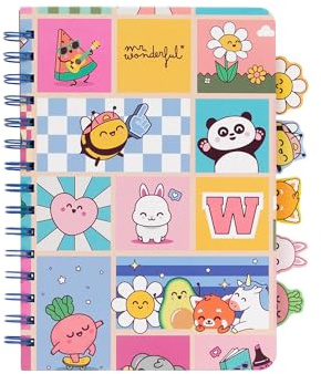 Mr. Wonderful Cahier A5 avec Intercalaires Wonder Comic – Cahier Quadrillé 160 Pages avec 5 Onglets Latéraux