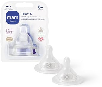 MAM Teats Size X | 2 Pack | Designed for Thicker Liquids | Suitable from 6+ Months | Fits All MAM Bottles | Made with SkinSoft Silicone | Baby Accessories