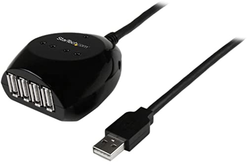 StarTech.com 15m USB 2.0 Kabel aktiv mit 4 Port USB Hub, USB A Stecker auf USB A Buchse Datenkabel mit 4-fach Verteiler, Schwarz