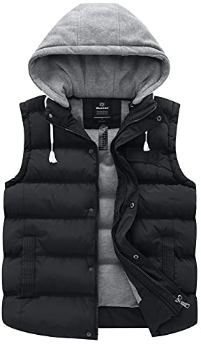 Wantdo Gilet Imbottito Caldo Invernale Smanicato con Cappucio Staccabile Antivento Giacca Senza Maniche Corto Giubbotto Casual con Zip Donna Nero S