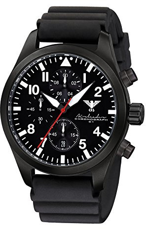 Airleader Black Steel Chronograph KHS.AIRBSC.DB Edelstahl IP-beschichtet schwarz, Diverband schwarz, KHS Tactical Watch, Einsatzuhr, Fliegeruhr