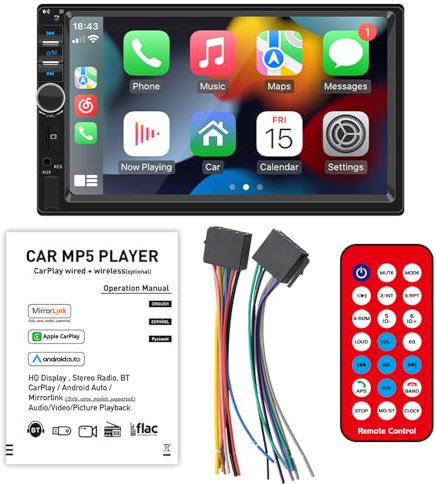 VIGORFLYRUN PARTS LTD Autoradio Bluetooth, 2 Din 7'' Écran Tactile Lecteur MP5 Radio Stéréo de Voiture, Mirror Link Aux Input SD USB Radio FM avec Caméra de Recul 7010B