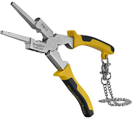 Strong Hand Tools PM12 Deluxe MIG Welding Plier, 8, Rounded & Flat Face Hammer, Fine & Coarse File, Side Pull V-Notch, Retention Chain, Ergonomic Grip