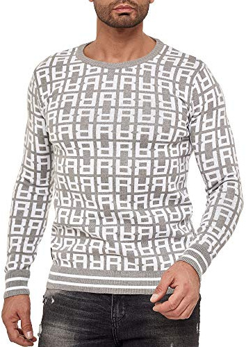 RED BRIDGE Maglione da Uomo Felpa Lavorata a Maglia in Cotone Design Allover R Grigio S