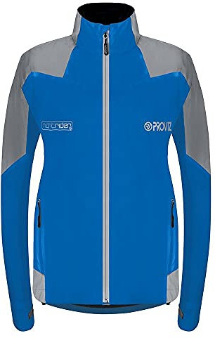 Proviz Women's Nightrider Reflective Waterproof Cycling Jacket Hi Visibility Breathable Cycling Coat, Blue, UK10 / US6