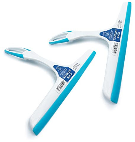 Pack of 2 Window Squeegee Glass Cleaning Wiper – Multipurpose Glass Squeegee Window Cleaner for Cars, Bathroom and Shower Squeegee with Plastic Body, Rubber Blade, and Easy Grip Handle