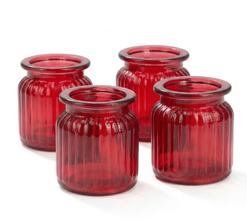 Creativery lykta glas 8 x 9 cm set 4 stycken lyktglas värmeljushållare värmeljusglas små vaser röd