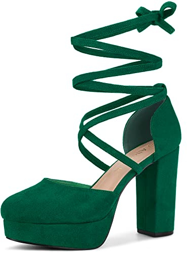 Allegra K Escarpins à plateforme à lacets pour femmes Vert émeraude 38.5