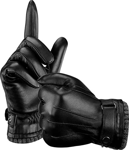 Aegend Sheepskin Leather Gloves for Men, Soft Warm Cashmere Lining Full Hand Touchscreen Winter Gift Thermal Black