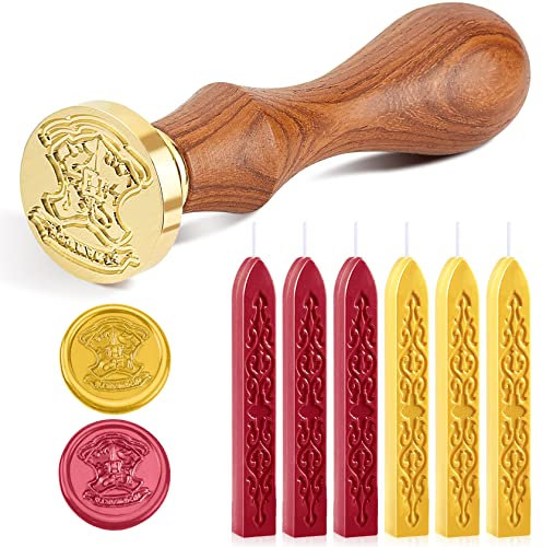 Foonii 6 Stück Hogwarts Magic School Siegelwachs mit Dochten und Wachssiegel Stempel, Siegellack set für Umschlag/Einladungen/Karten/Geschenk/Retro Wachs Siegel - Hogwarts Stempel