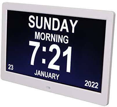 Digitale Tageskalenderuhr, 12 Alarmoptionen, Extra Große Datumszeit mit Fotoanzeige, Seniorenuhren mit Eingeschränktem Sehvermögen für ältere Menschen
