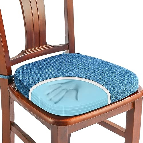 SINOSSO 1 Pack Memory Foam Chair Cushions for Dining Chair, Friendly Woven Fabric 16 U-Shape Comfortable Kitchen Chair Pad, Removable Slip Resistant Seat Cushion (1 Piece, Blue)