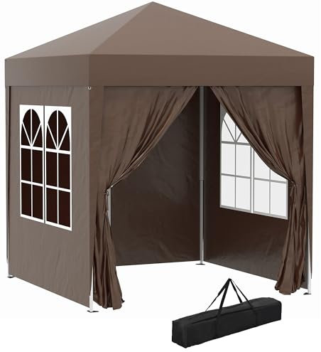 Outsunny Carpa Plegable Pop-up Gazebo 2x2 m Cenador Plegable con 4 Paredes Laterales Anti-UV y Bolsa de Transporte para Camping Fiestas Marrón