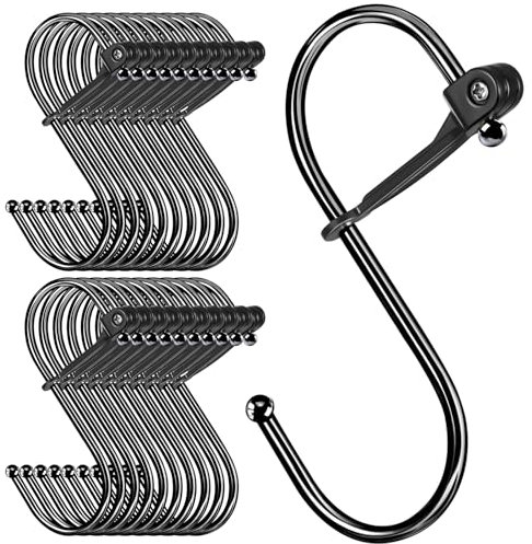 S Hooks, 20pcs S Shaped Hooks for Hanging with Safety Buckle, Heavy Duty Metal for Kitchen, Bathroom, Outdoor, Garden, Office, Black
