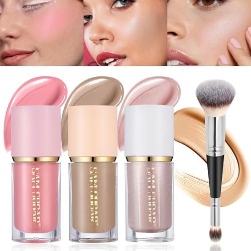 Contouring Stick, 3Pcs Contour Highlighter Blush Sticks mit Pinsel - Creme Contour Bronzer Stick für Wangen Augen Lippen, lang anhaltende wasserdichte glatte Make-up-Sticks für alle Hauttypen
