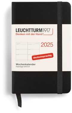 LEUCHTTURM1917 370557 Wochenkalender Mini (A7) 2025, Schwarz, Deutsch