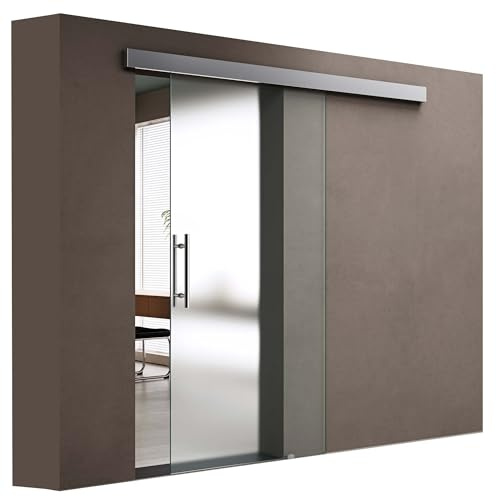 Doporro Puerta corredera de cristal para el interior, 77,5 x 205 cm, cristal de seguridad opaca asa, barra deslizante, distancia a la pared de 15 mm Amalfi 14