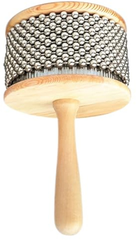 Lawnrden Wooden Cabasa Hand Shaker,Percussion Instrument with Metal Beads,4.5 Stainless Steel Wood Handle Latin Percussion for Band Music Education
