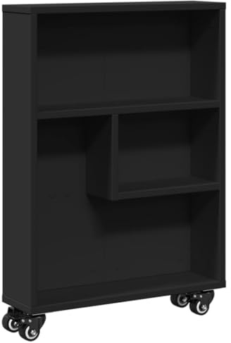 vidaXL Carrello Portaoggetti Stretto Nero 48x13x68 cm in Truciolato, Carrello portaoggetti Sottile, Carrello da Cucina su Ruote, Carrello portaoggetti su Ruote
