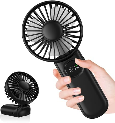 CNMTCCO Handventilator, Tragbarer Mini Ventilator USB Wiederaufladbar, Leiser Kleiner Taschenventilator, 5 Windgeschwindigkeiten, Faltbarer Ventilator für Reisen, Büro, Camping und Sommer (schwarz)
