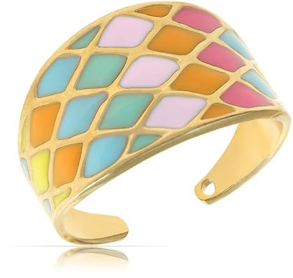 Made by Nami Boho Ring Gold Damen aus chirurgischem Edelstahl Statement Ring Verstellbar Vintage Schmuck Wasserfester Schmuck