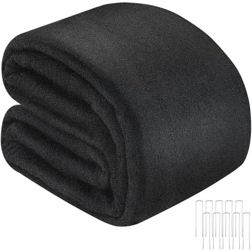 Fanfanwin 15 x 25 ft Pond Liner Underlayment with 10 U-pins, 6oz, Black