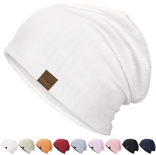 HAMUNI Slouchy Beanie Hip-Hop Bonnet de course doux et léger Respirabilité Adulte Petit Chapeaux Bonnet de chimio Bonnet crâne pour hommes femmes, Blanc., taille unique