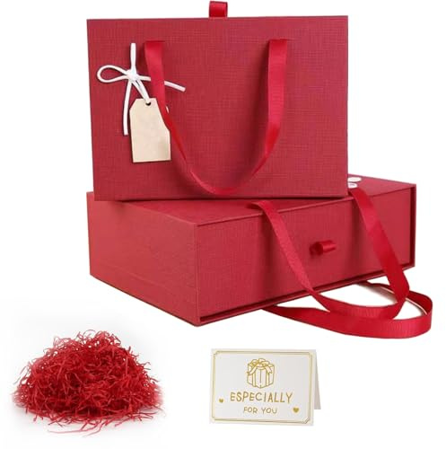 Scatola Regalo, Scatole Regalo Rettangolari da 27 x 20 x 8 cm, Grandi Scatole Regalo, per Matrimoni, Natale, Compleanni, Rosso