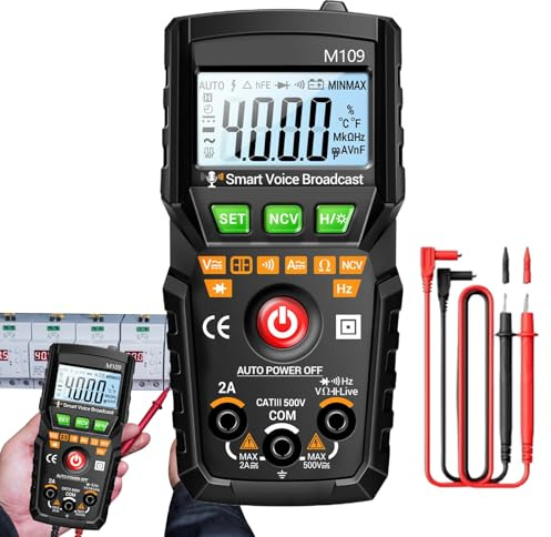 Digital multimeter - 4 000 räknar batteritestare, spänningstestare | Elektroniskt mätinstrument Volt AC/DC Amperometer med automatisk röstöverföring, motståndskapacitet cor