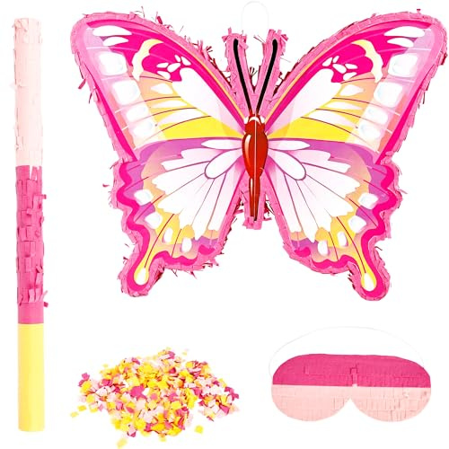 Butterfly Piñata with Blindfold Paper Butterfly Birthday Pinata Party Decoration Colorful Butterfly Pinata with Stick for Birthday Theme Party Supplies Decoration
