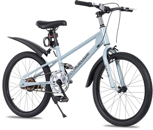 OOFAYJIA 20/24-Inch Kids Mountain Bike for Boys and Girls Aged 7-12, Single-Speed Kids Bicycle with V-Brakes, Kickstand, Adjustable Seat and Anti-Slip Tyres, Multiple Colours (Silver, 24 Inch)