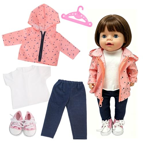 Ropa para Muñecas 5 Piezas, Conjunto Naranja Rosa para Muñecas de 35–43 cm con Chaqueta, Camiseta, Pantalón, Zapatos y Percha, Accesorios para Muñecas, Outfit Muñeca Bebé, Regalo Ideal para Niñas