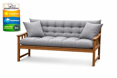 Filippo Bankauflage 160x50x60 - Sitzkissen Outdoor für Hollywoodschaukel mit zwei Kissen 45x45 cm - Bankkissen Wetterfest, Beständig Gegen Schimmel, Handgefertigt mit Befestigungsschnüre