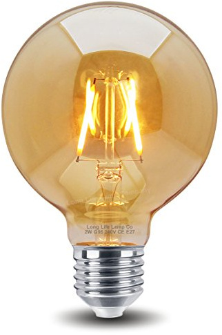 Retro Vintage LED 2w Globe Edison Filament Bulb Smoked Gold Glass G95 E27