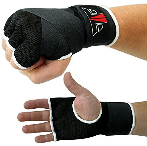 FOX-FIGHT Boxbandage innerhandskar med handledsbandage kardborreband stödbandage MMA lådor kompressionseffekt sport kickboxning muay thai freefight kampsport 1 par (svart, S/M)