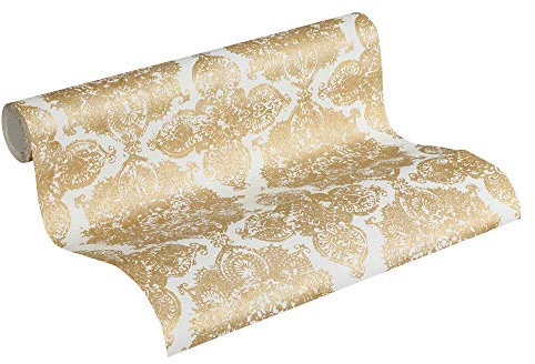 A.S. Création papier peint intissé Trendwall papier peint baroque 10,05 m x 0,53 m métallisé blanc 370902 37090-2