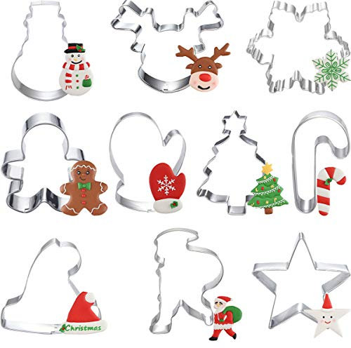 Ausstechformen Weihnachten Set, 10 Stück Ausstecher Fondant Keksausstecher Plätzchenausstecher Plätzchenförmchen Keksformen für Tortendeko Kekse Backen Küche Zubehör