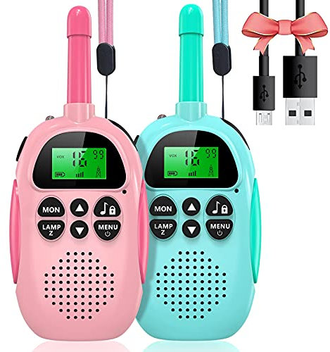 ULEWAY Walkie Talkie für Kinder?Wiederaufladbarer funkgerät,3 km Reichweite,Junge Mädchen Spielzeug 4-12+ Jahre 16 Kanäle,Walky Talky für Abenteuer im Freien, Camping, Wandern 2 Stück-Rosa Blau