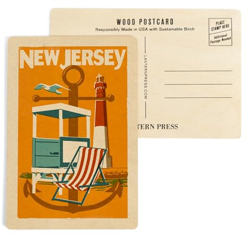 New Jersey, Woodblock (4x6 Birch Wood Postcards, 2-Pack Stationary, Rustic Home Wall Decor)