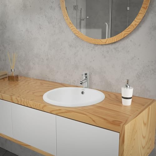 ML-Design Lavabo in Ceramica Bianca 49x19,5x40,5 cm Lavandino da Incasso Ovale Moderno Bacinella Lavamani per il Bagno e Toilette Lavello con Scarico Standard Foro per Rubinetto e Troppopieno