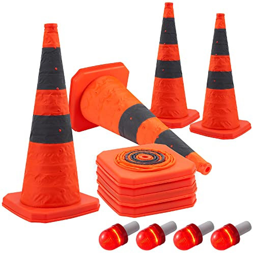 Confezione da 4 coni di traffico pieghevoli, 28 pollici, coni di sicurezza multiuso, popup, riflettenti, arancione, dimensioni: 70 cm