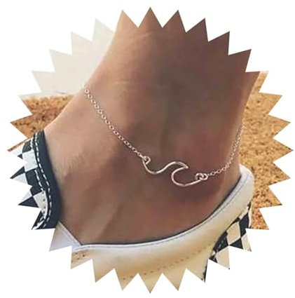 Inilbran Boho Welle Knöchel Armband Ozean Welle Fußkettchen Armband Vintage Silber Welle Kette Fußkettchen Minimalismus Fußkettchen Fußkette Schmuck Für Frauen Und Mädchen