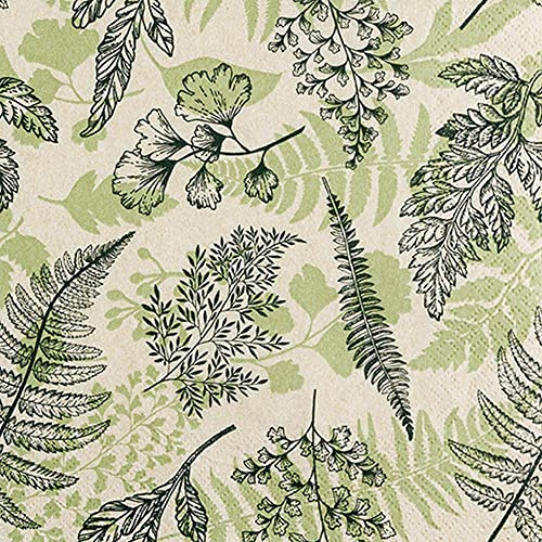 20 Servietten Eco Line nachhaltig aus 100% Recycling-Papier Umrisse von Blätter | Farn | Garten | Sommer | Tischdeko 33x33cm