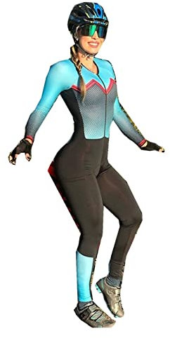 Fahrradbekleidung Winter Fahrradoverall Jersey Damen warm Lange Ärmel Skinsuit Fahrradbekleidung Set (Farbe Bfc1, Größe XXL)