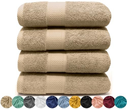 LEBENGOOD Juego de Toallas Baño y Lavabo 100% Algodón Premium 550gsm | Toallas Suaves, Absorbentes y Resistentes para Ducha, Hotel, SPA y Gym | Set de 4 Toallas Mano y Cuerpo (4 50X90 Arena)