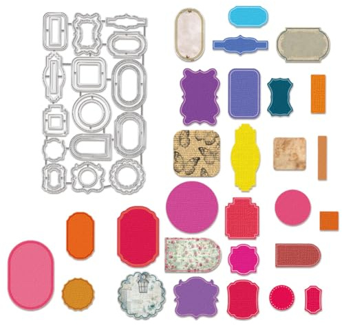 BENECREAT Troqueles de Corte de Etiquetas, 28pcs Plantillas de Metal para Etiquetas Decorativas de Botellas y Tarros, Estarcidos de Relieve para Scrapbooking, Álbum de Fotos, de 0,8mm de Grosor