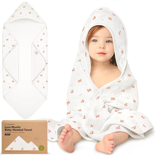 KeaBabies Musselin Babyhandtuch mit Kapuze für Mädchen, Jungen - Bio 100% Baumwolle Kapuzenhandtuch Baby für Neugeborene,Kleinkinder,Weiche absorbierende große Baby Handtuch Kapuze(Monarch, Regular)