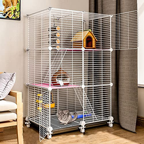 Kaninbur - Iller Chinchillabur, råttburar och livsmiljöer Smådjursbur Husdjurshus för marsvin Chinchillabur på hjul, avtagbart trådnät (vit 75 * 39 * 112 cm)