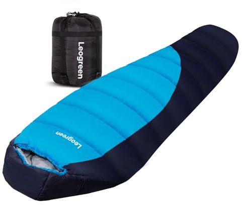Leogreen Sac de Couchage, Sac de Couchage en Duvet，-15℃~5℃ pour 3-4 Saisons, 300GSM, 1800g, pour Le Camping, la randonnée et l'alpinisme, 210x80x35cm, Bleu