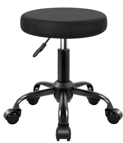 KKTONER Rollhocker Arbeitshocker mit leisen Rollen Höhenverstellbar 49–64 cm aus PU-Leder Salon Hocker Schwarz